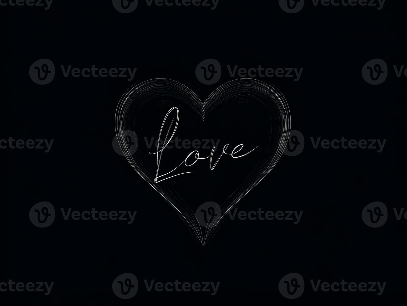 Stylized black heart outline with the word love in elegant cursive on a dark background showcasing minimalistic design and expression of affection photo