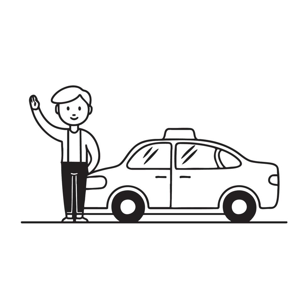A taxi pulled over beside a passenger waving vector