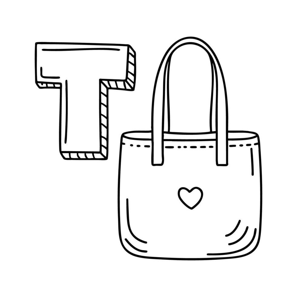 An illustration of letter T stands for T Tote bag vector