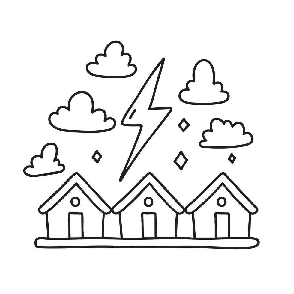A thunder symbol appearing above rooftops vector