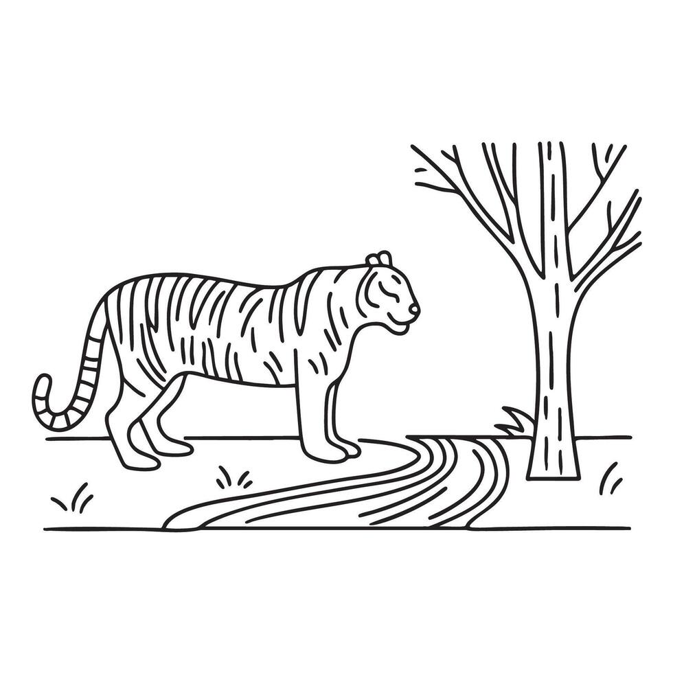 A tiger standing beside a stream in the wild vector