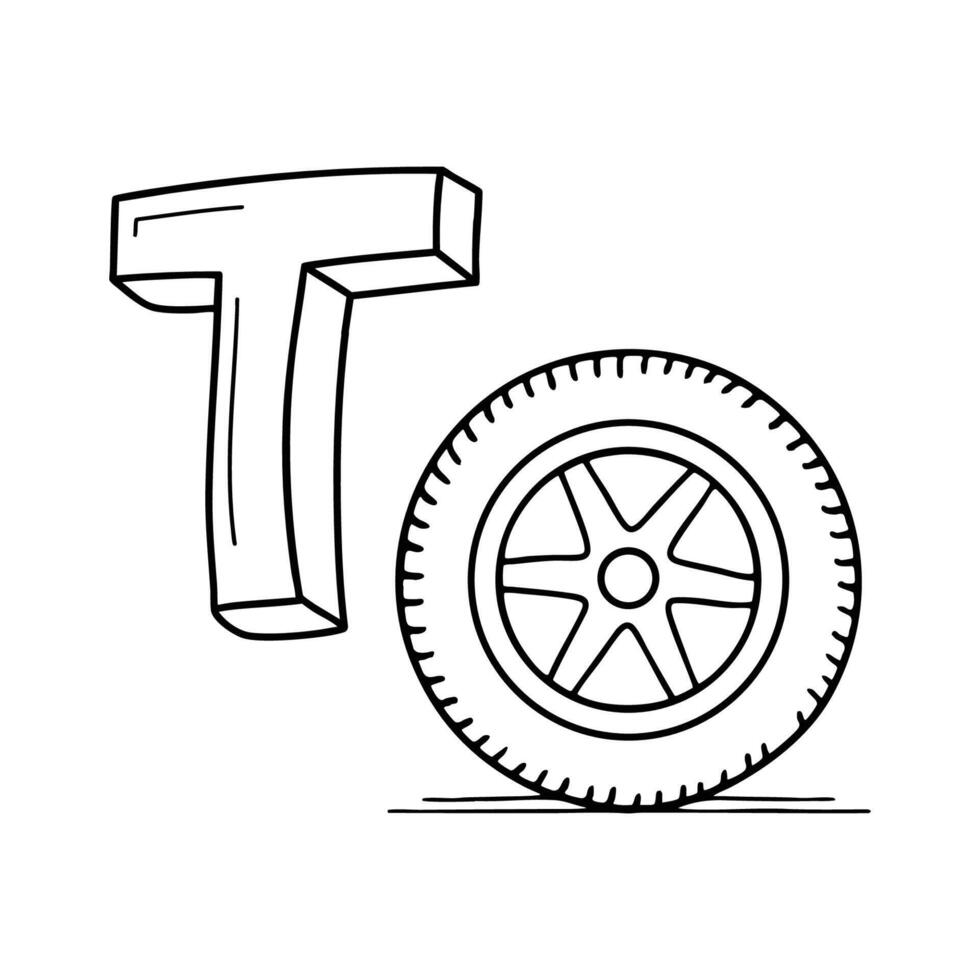 An illustration of letter T stands for T Tire vector