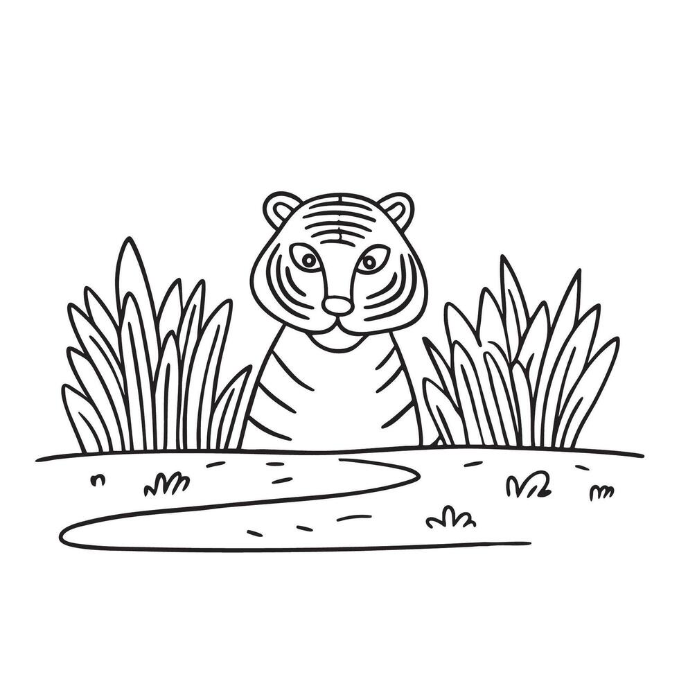 A tiger peeking from bushes vector