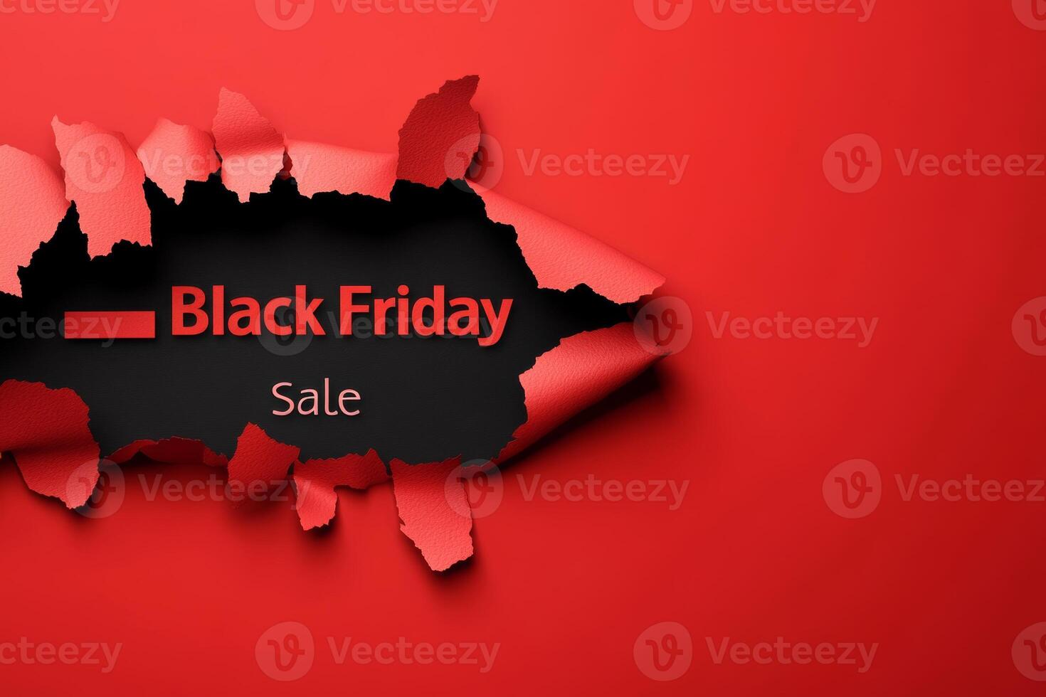 Announcing a festive Black Friday sale with a striking torn paper effect on a vibrant red background photo