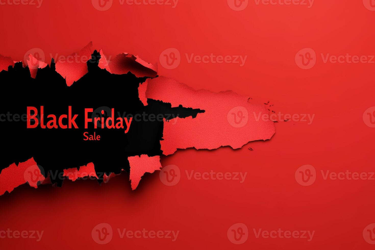 Exciting Black Friday sale announcement with a striking torn paper effect on a vibrant red background photo