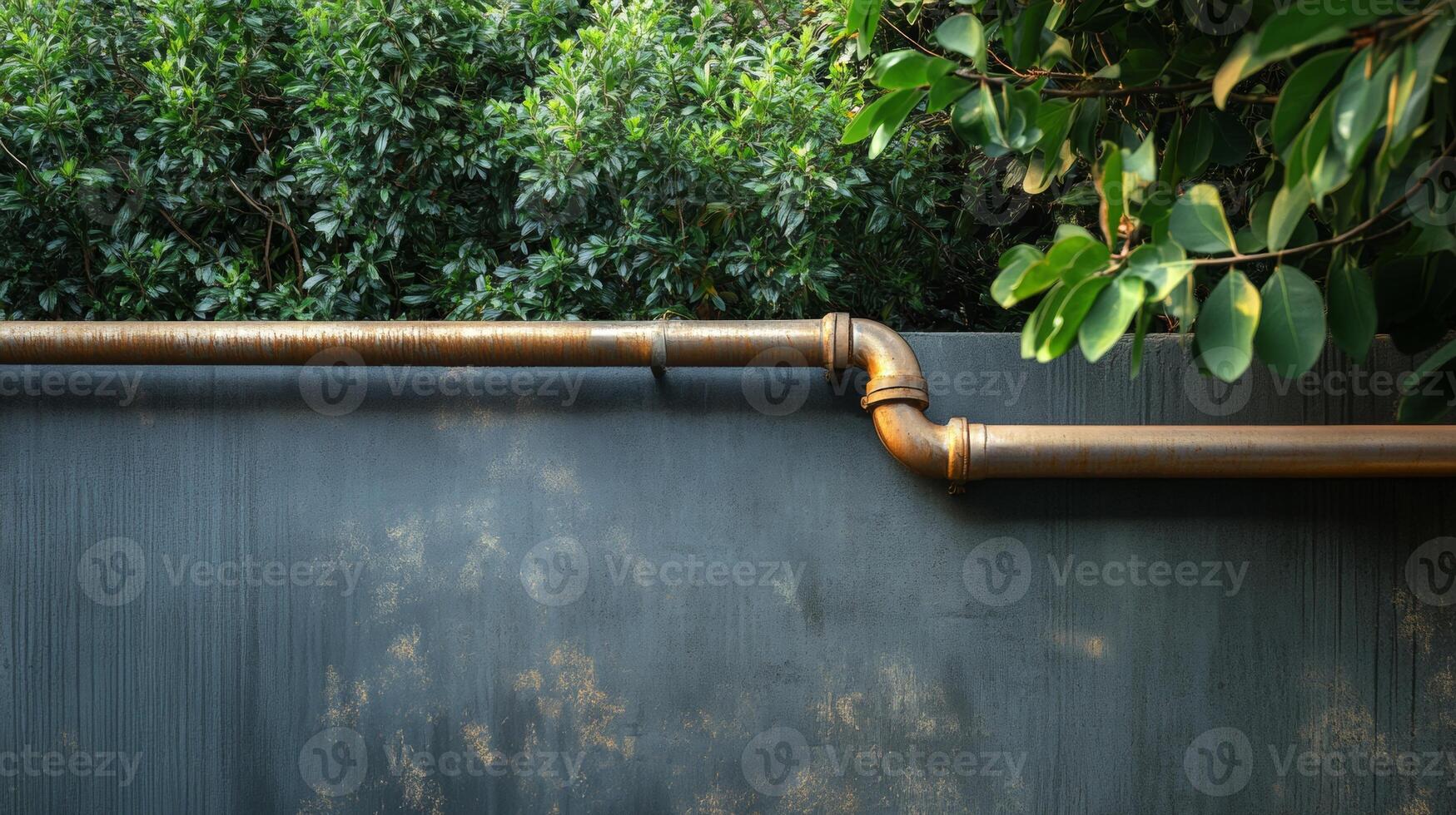 A rainwater pipeline is positioned at the terrace roof corner, providing a space for text or design on a modern urban backdrop photo