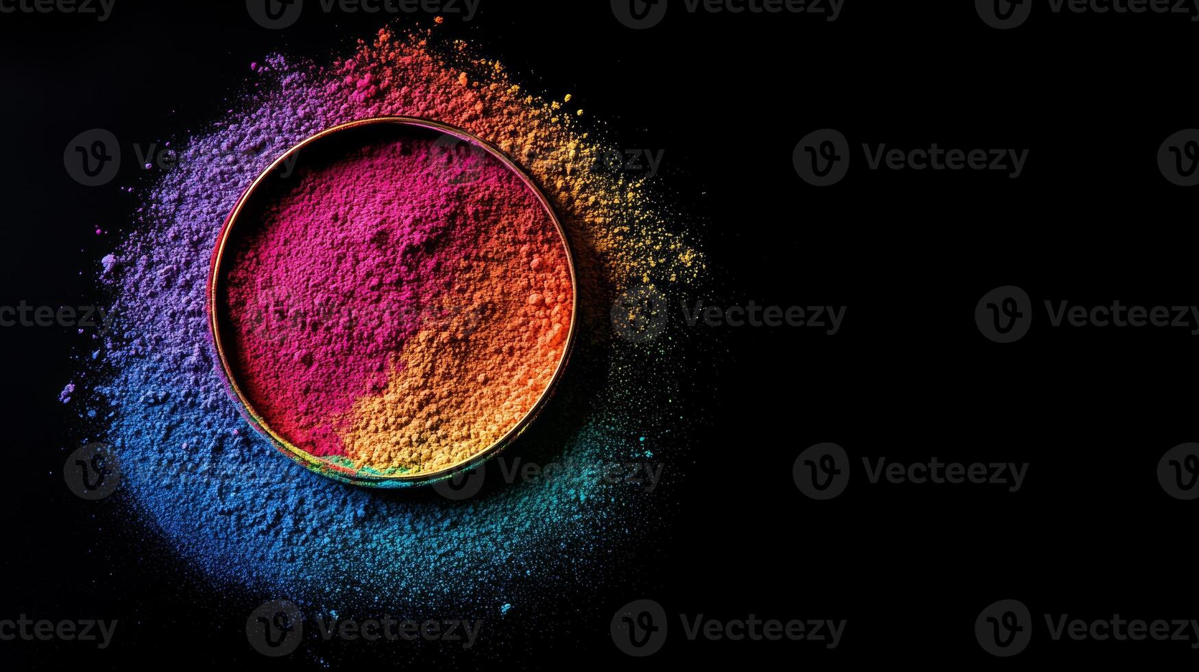 Vibrant closeup of colorful powdered pigments representing the Holi festival of colors celebrated in Hindu culture photo