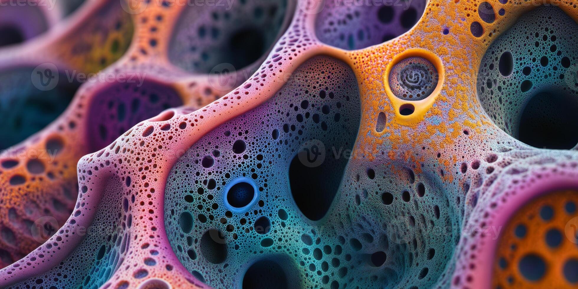 Colorful close-up of abstract textured surface in vibrant hues and intricate patterns showcasing its unique structure photo