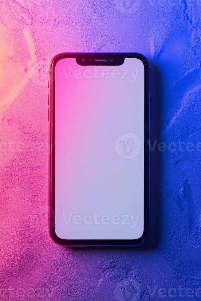 Stylish smartphone on a colorful surface with vibrant hues creating an artistic ambiance photo
