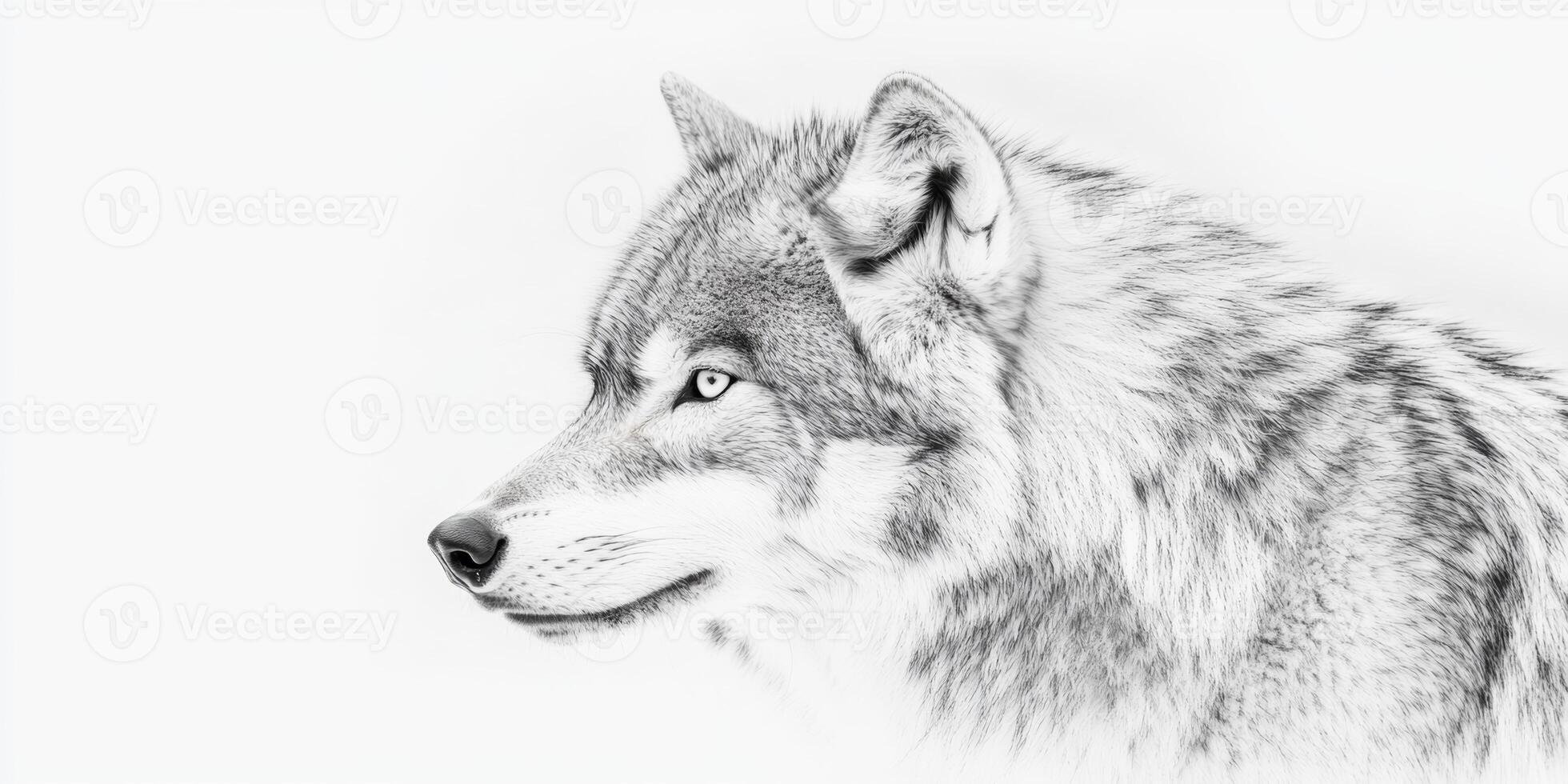 Striking wolf portrait in intricate pencil shading captures the essence of the wild in a serene, minimalist composition photo
