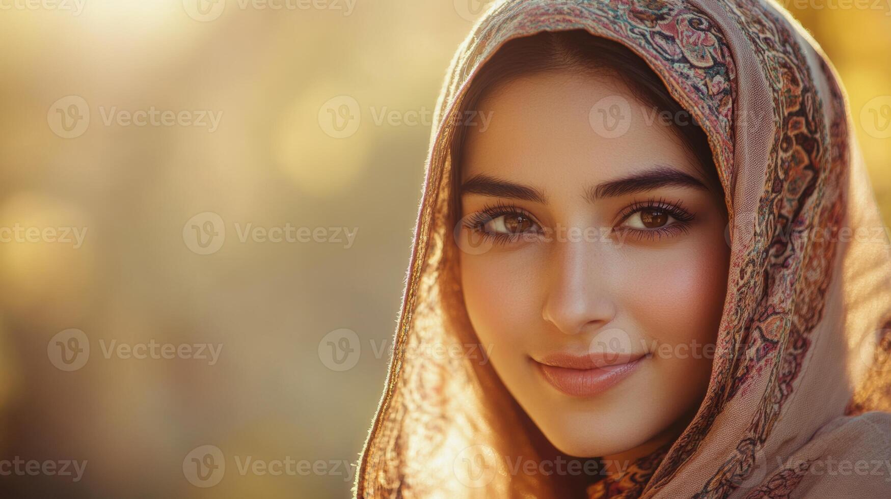 Delicate beauty radiating warmth and serenity under soft golden light in a tranquil outdoor setting photo