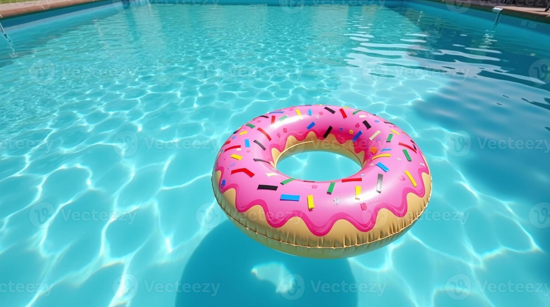 Pink Donut Float Gliding Across a Swimming Pool on a Sunny Day photo