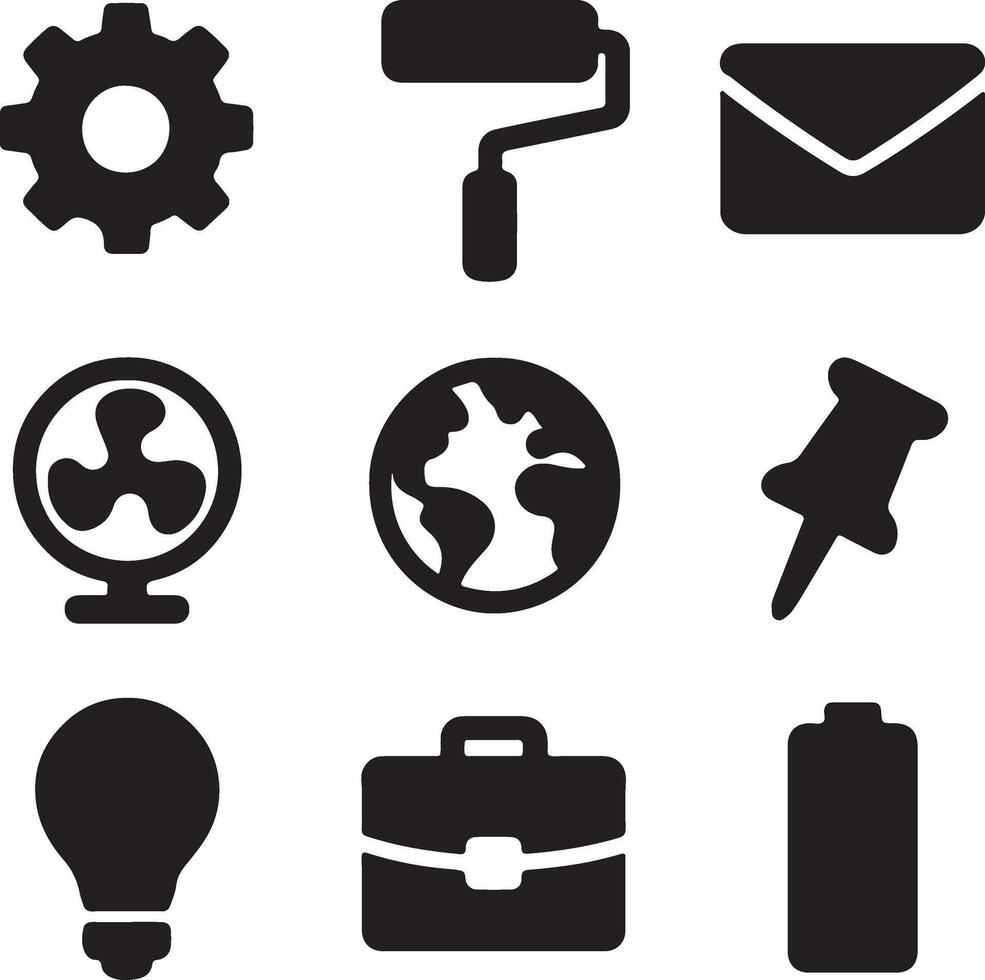 Global Office and Maintenance Icons in a Monochrome 3x3 Layout vector