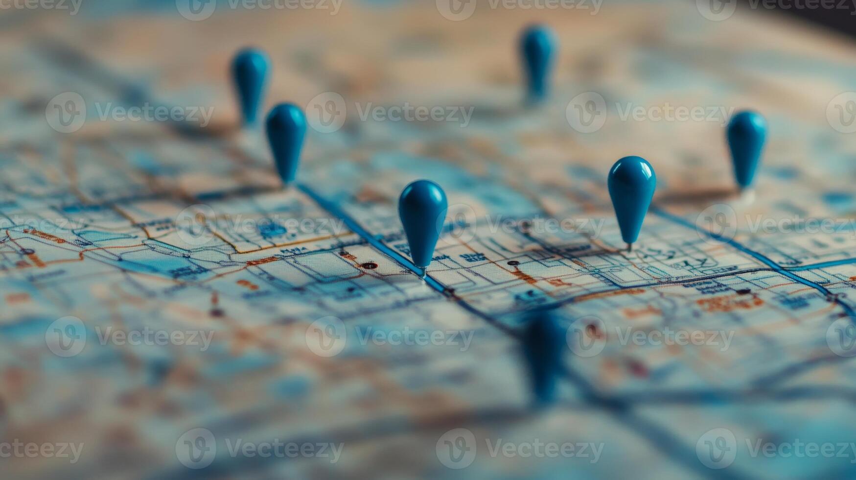 Markers pinpointed on a city map indicating various locations for navigation and exploration photo