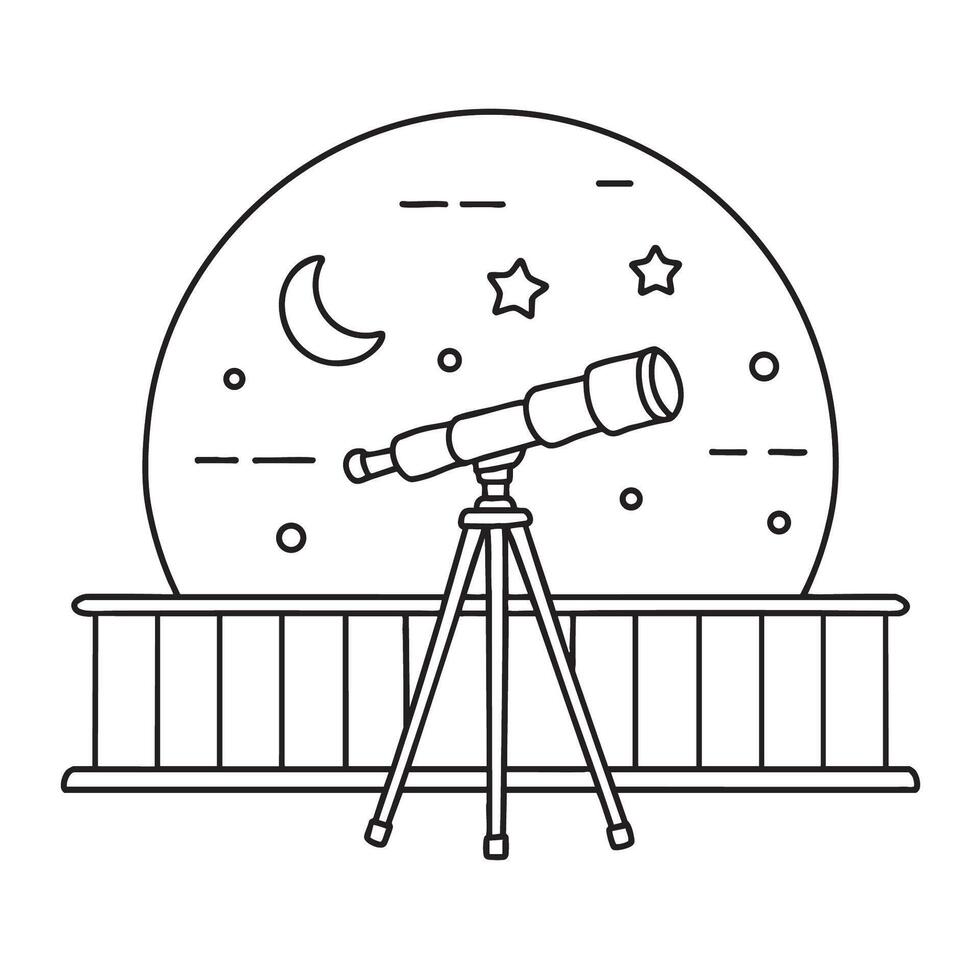 A telescope standing on a balcony facing the night sky vector