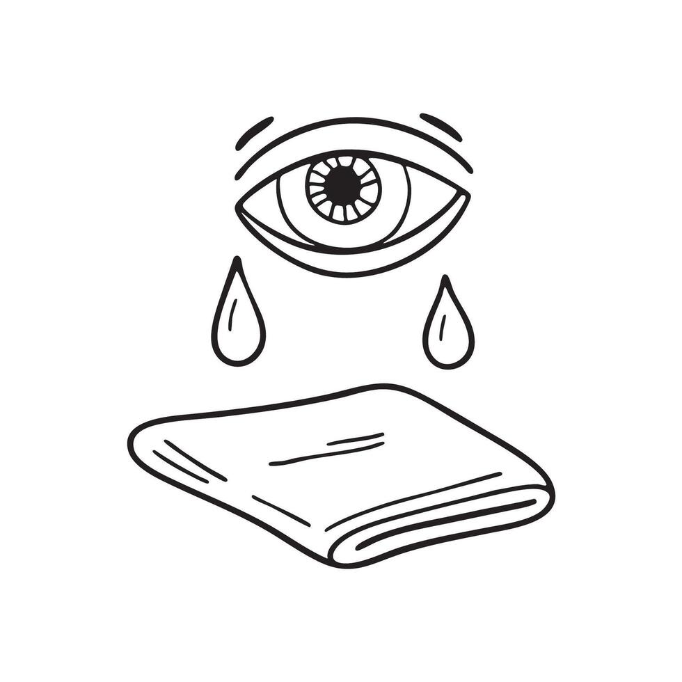 A tear falling from an eye beside a folded handkerchief vector
