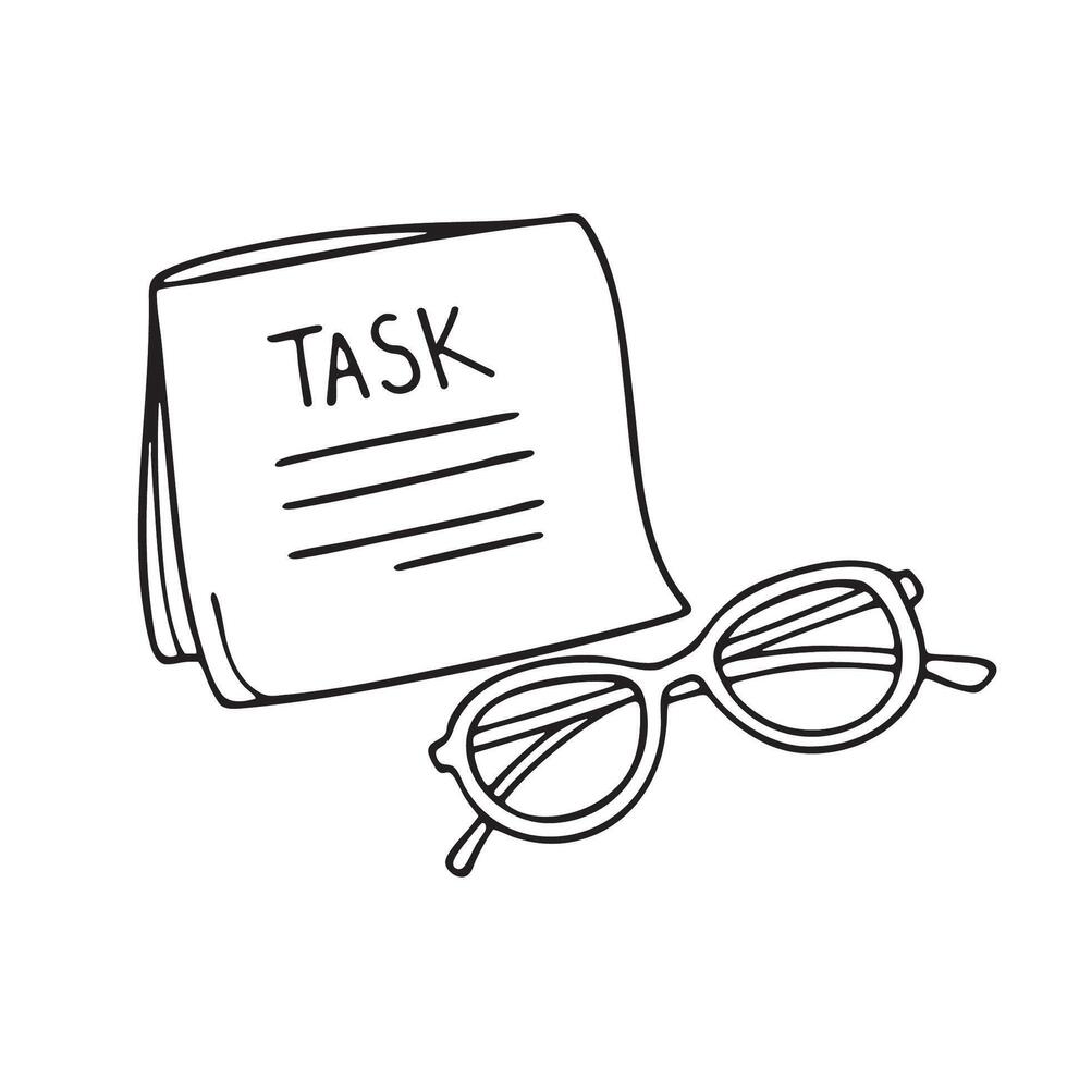 A task reminder note beside a pair of glasses vector