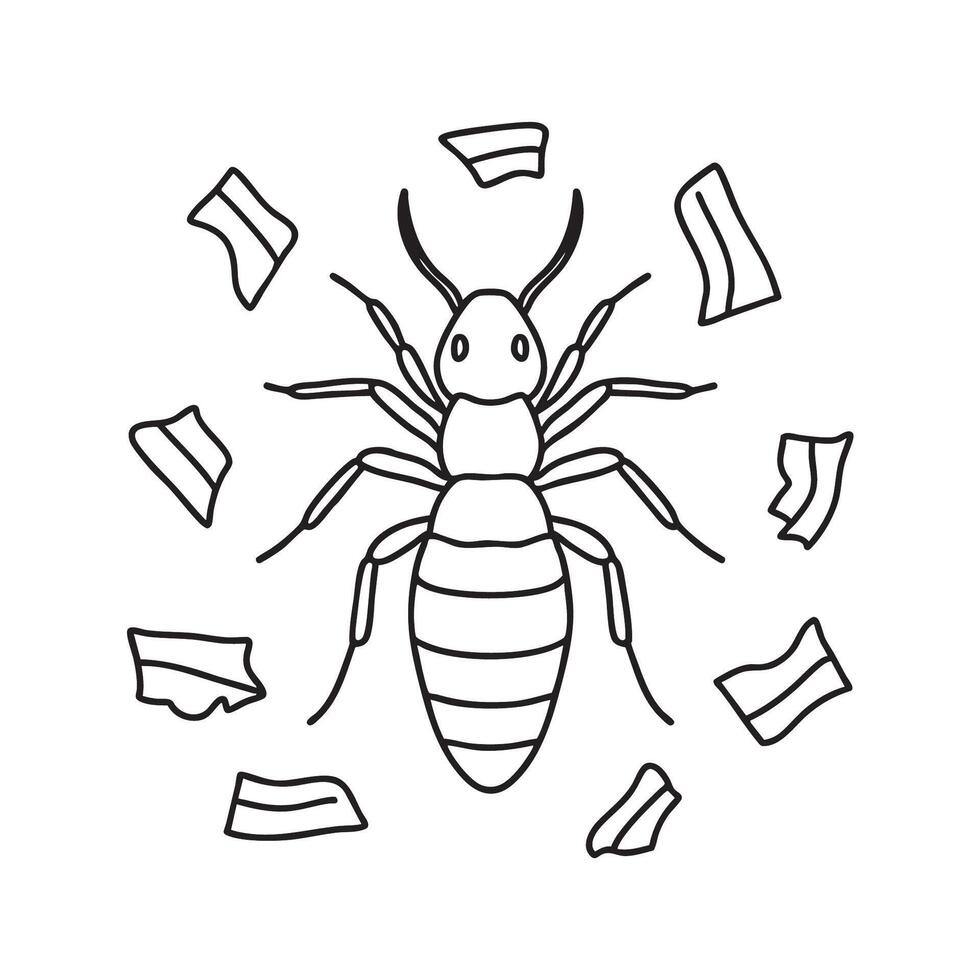 A termite surrounded by chewed paper scraps vector