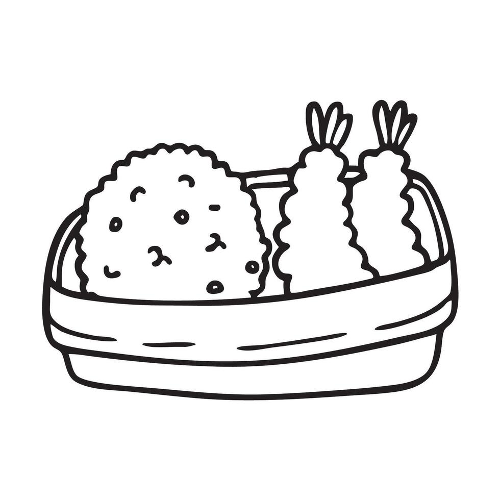 A vegetable tempura beside rice ball vector