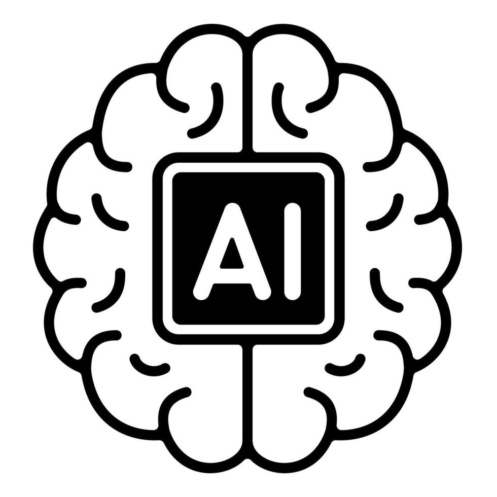 AI Brain Icon with Microchip. Artificial Intelligence vector