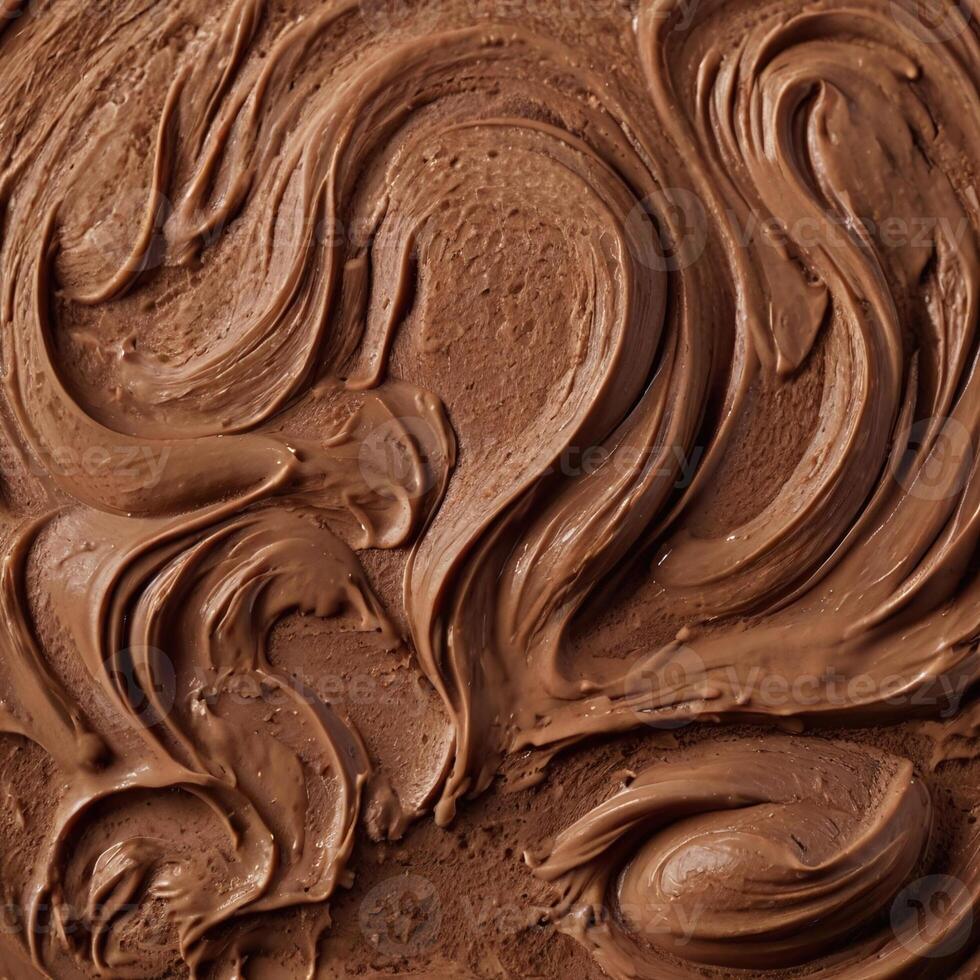 Rich Brown Chocolate Frosting Surface with Swirls and Textured Appearance photo