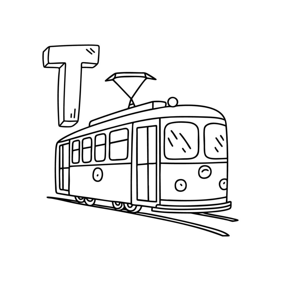 An illustration of letter T stands for T Tram vector