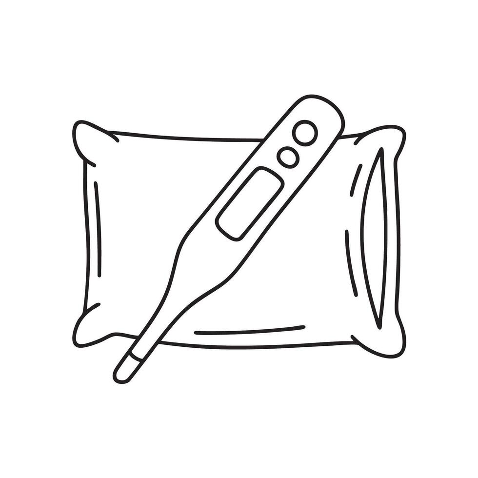A thermometer lying on a pillow beside a blanket corner vector