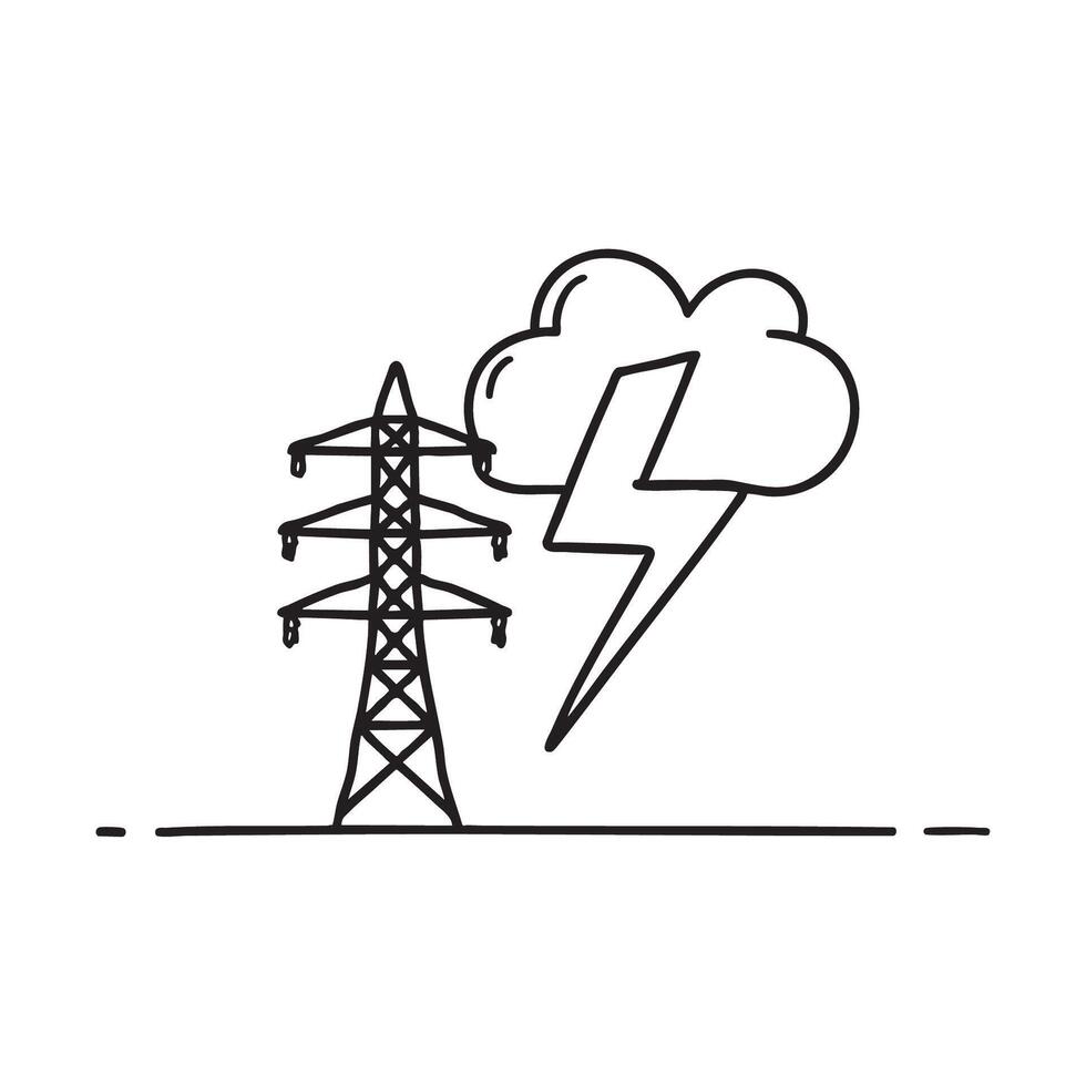 A thunder shape beside a power line in the open field vector