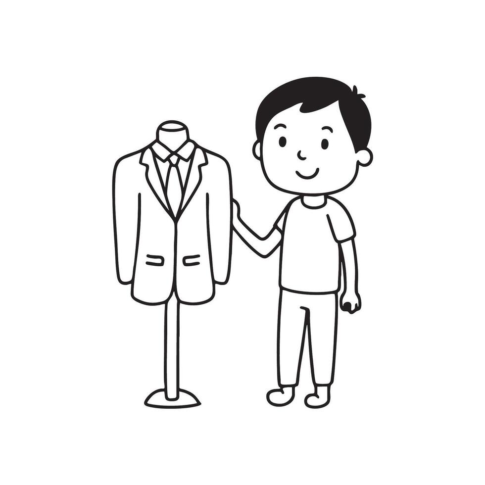 A tailor checking man suit on a mannequin vector