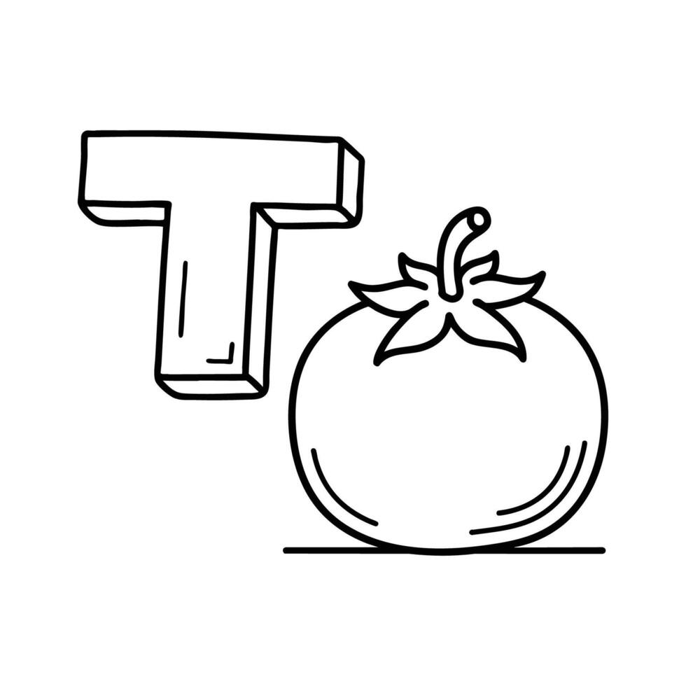An illustration of letter T stands for T Tomato vector