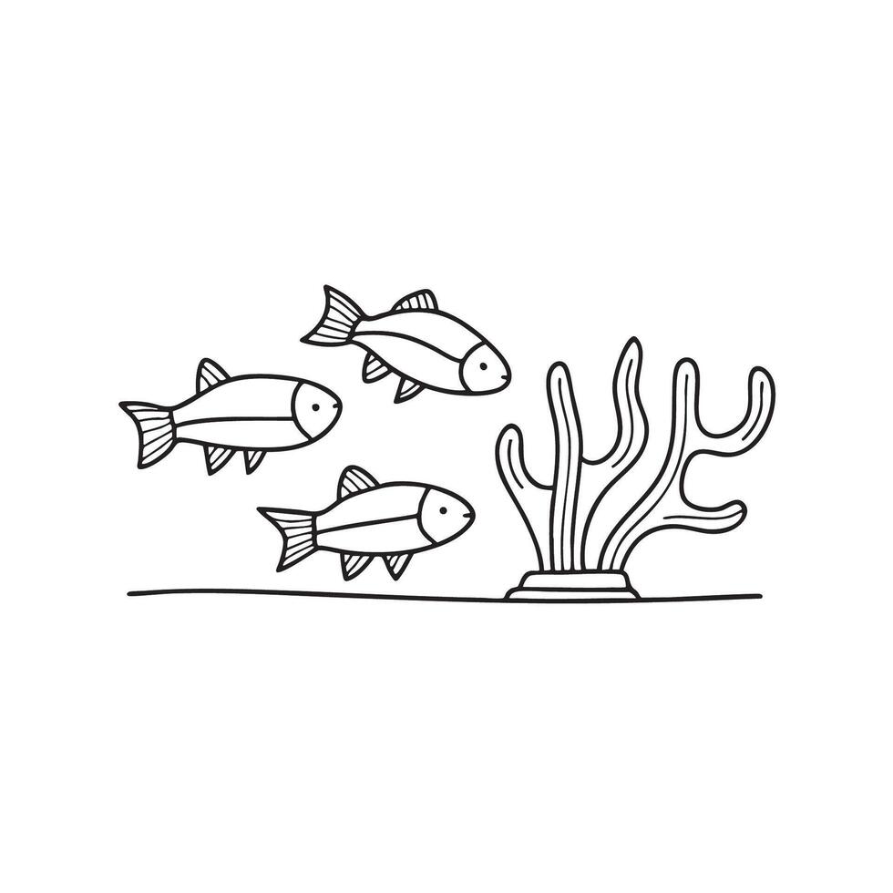 Tetras resting beside artificial corals vector