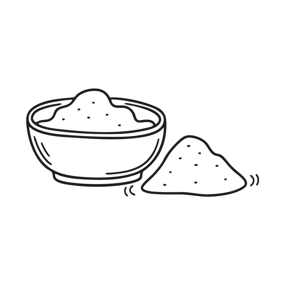 A tapioca flour spilled beside a mixing bowl on the kitchen counter vector