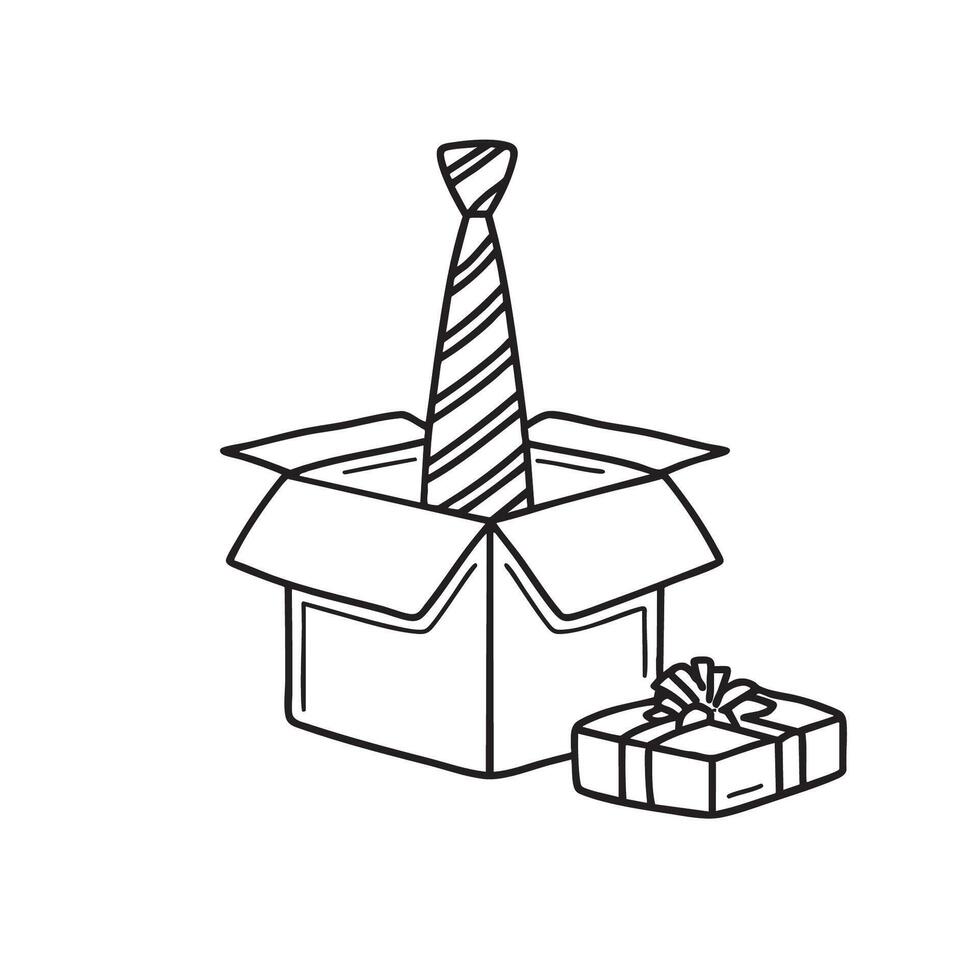 A tie peeking from a gift box near wrapping paper vector