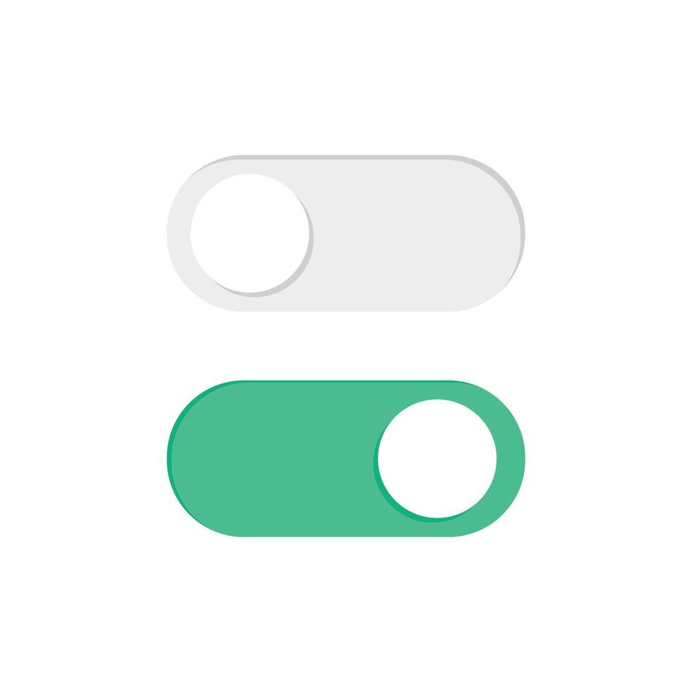 On and Off Toggle Switch. Slider buttons to turn on and off. Modern toggle switches for user interface on a device. vector