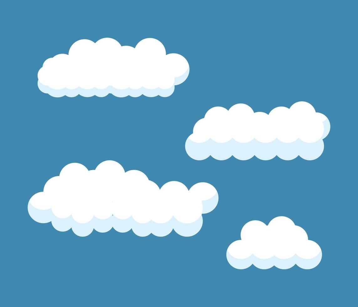 Set of cartoon cloud in flat design isolated blue backgroynd, cloud element symbol decoration stock illustration vector