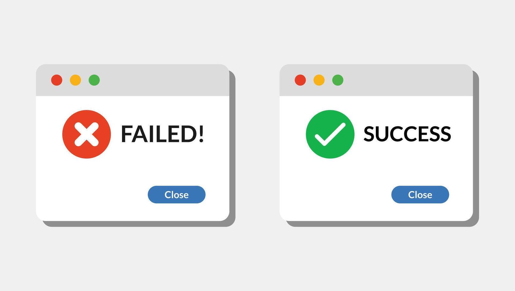 Success and Error info message ui banners. Web tab template for Aproved and Rejected, Yes and No, Accepted and Denied tab design. vector