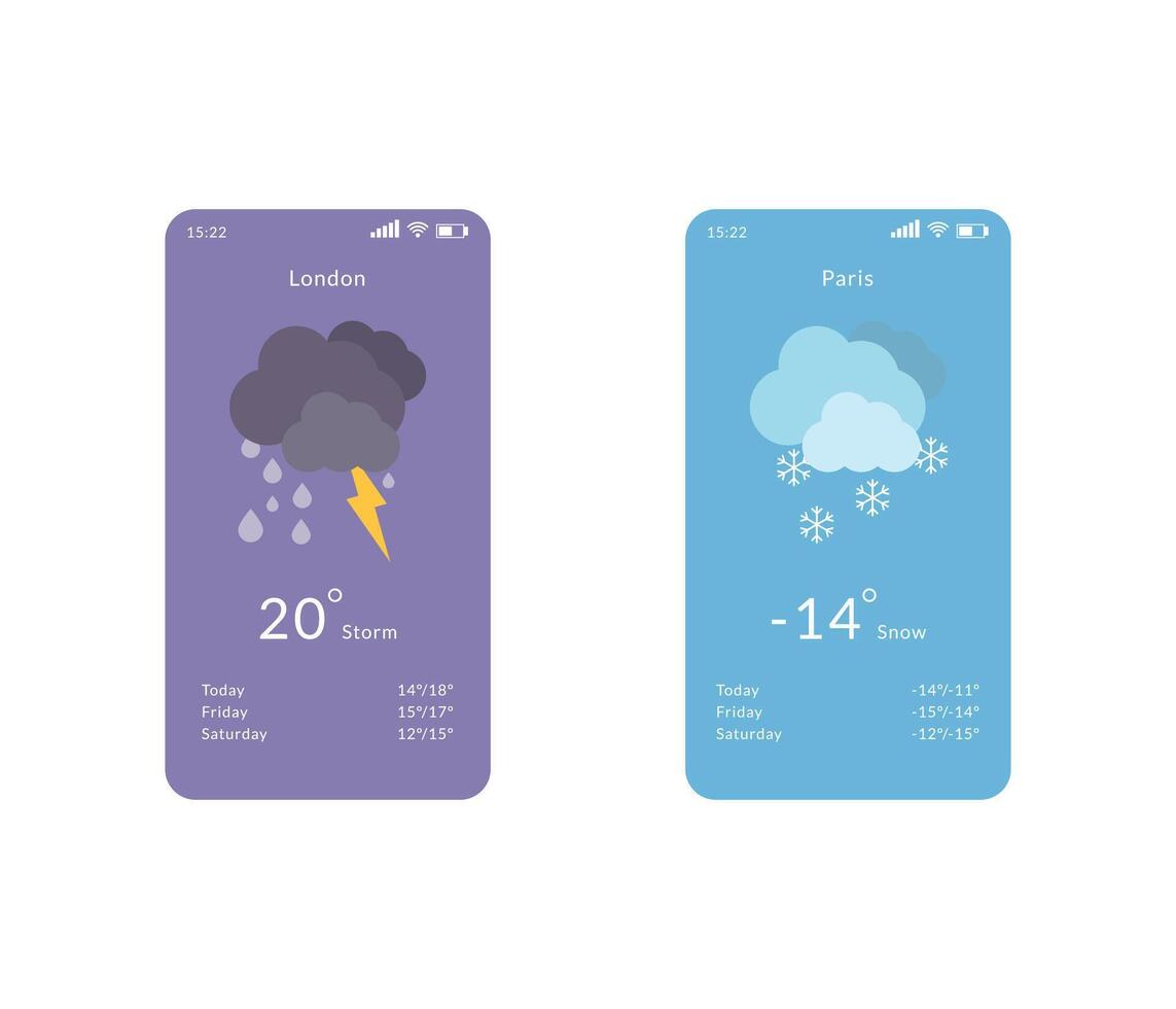 Weather Application Template for Mobile Apps. Stock Illustration. Storm and Snow vector