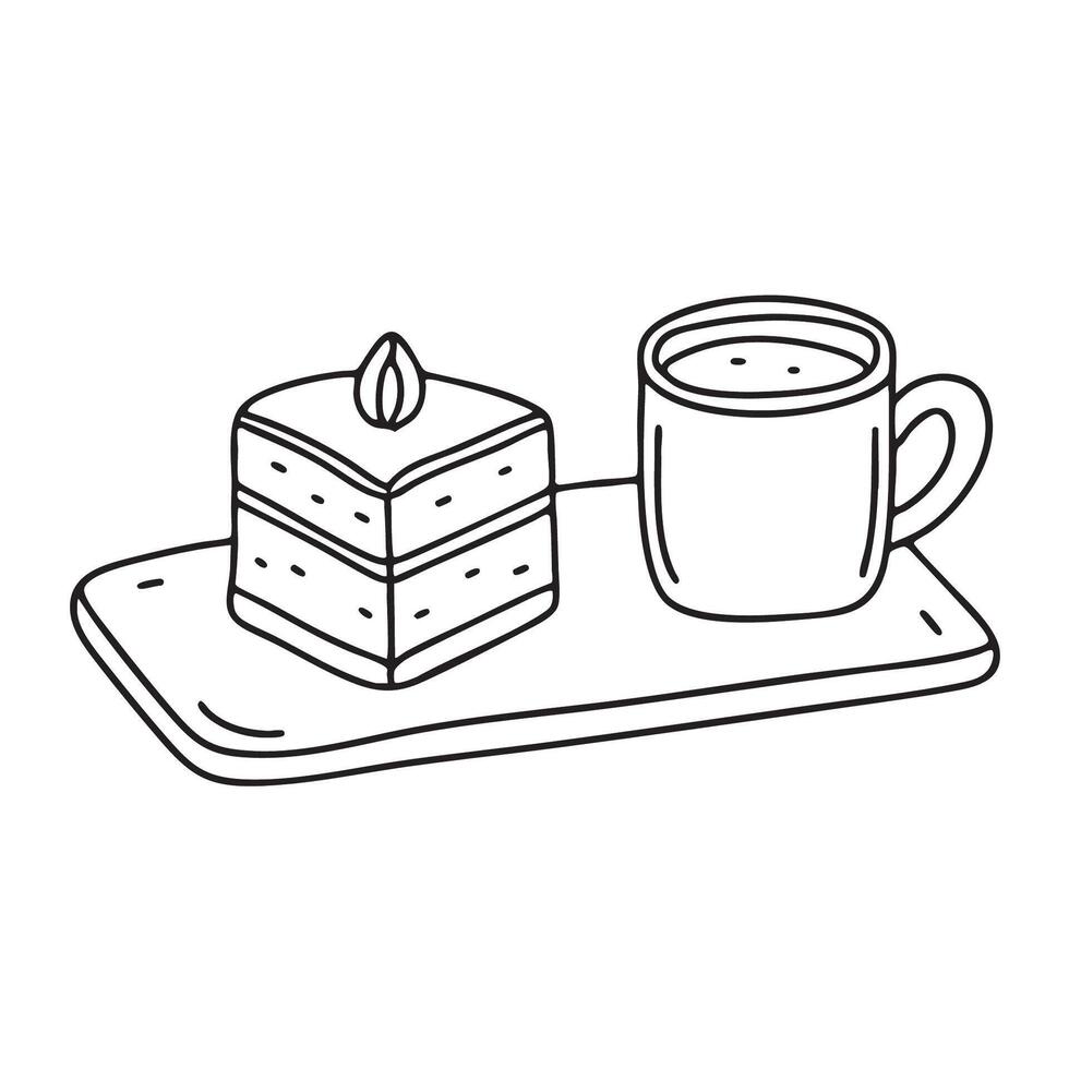 A tiramisu sitting near a coffee cup on a small tray vector