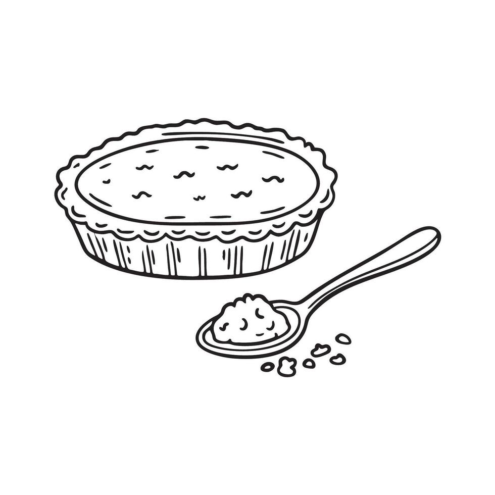 A tart beside a spoon with crumbs on the edge vector