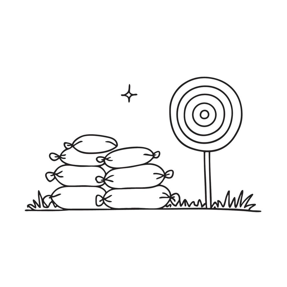 A standing target near stacked sacks vector