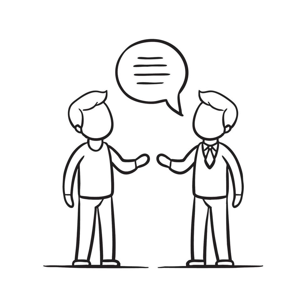 A talk symbol floating between two standing figures vector