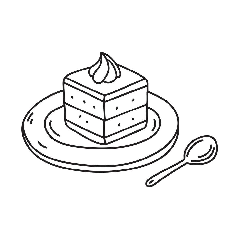 A tiramisu beside a dusted spoon on a plate vector