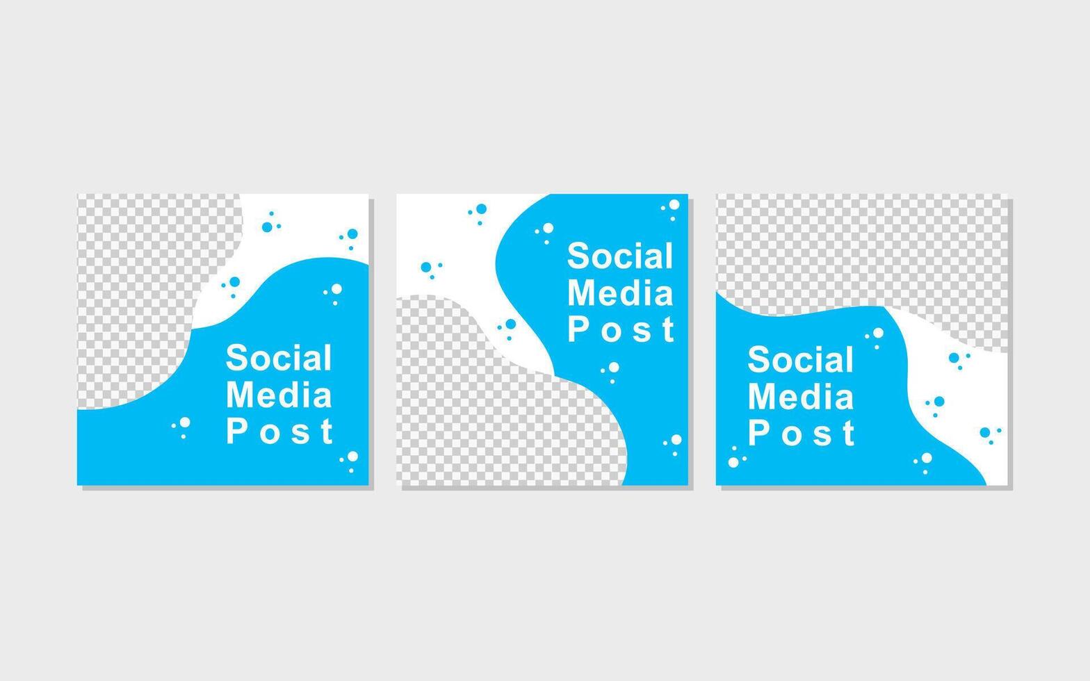 Social media posts featuring three blue and white templates. vector