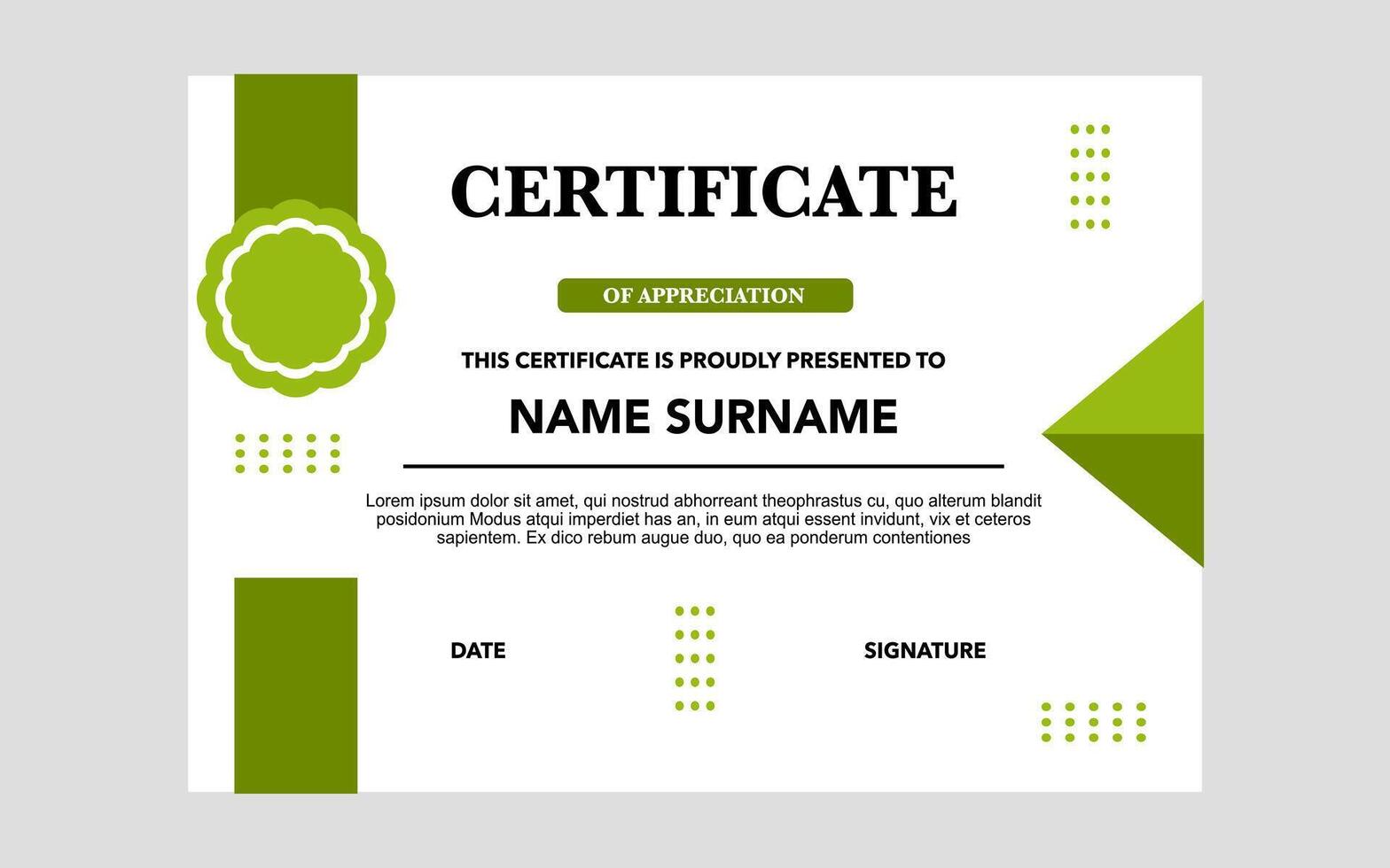 Green and white certificate of appreciation. vector