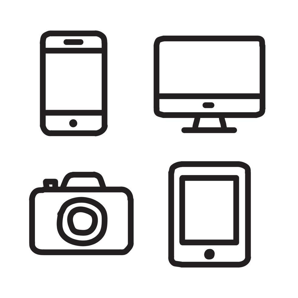 Electronics icon set, black color on white background. vector