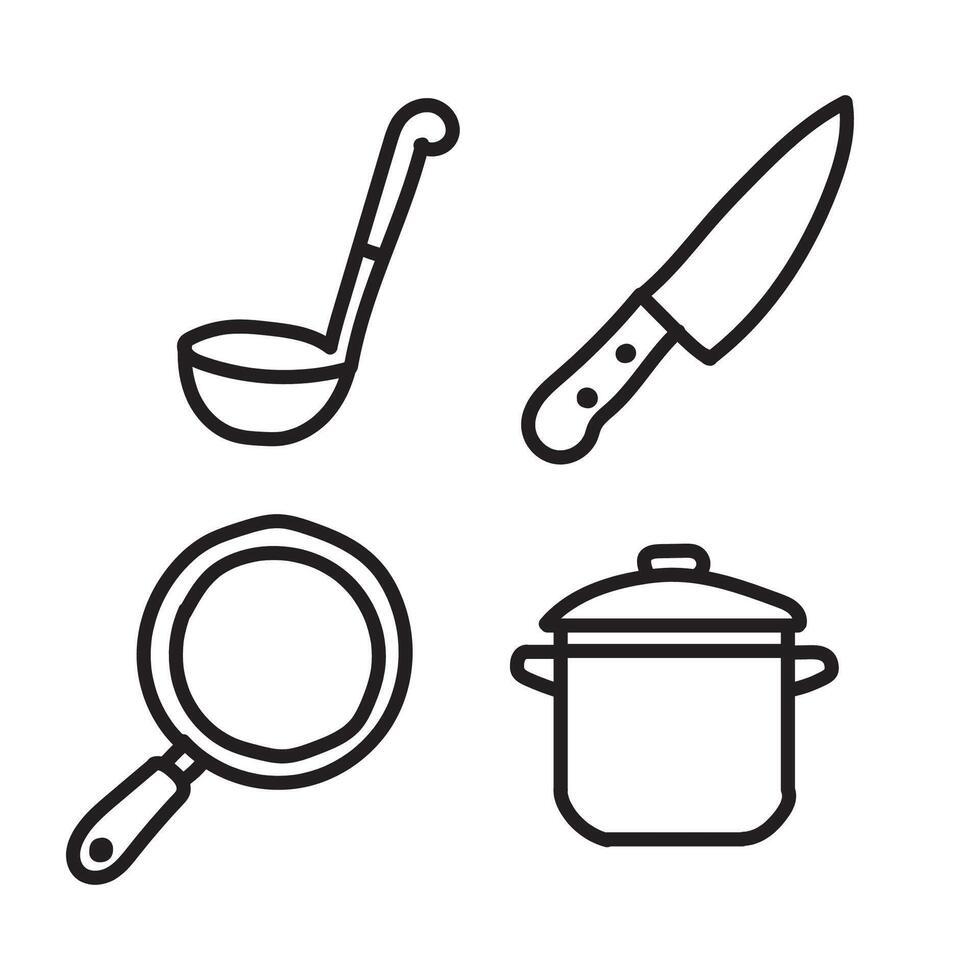 Collection of cooking utensils icons, black color on white background. vector