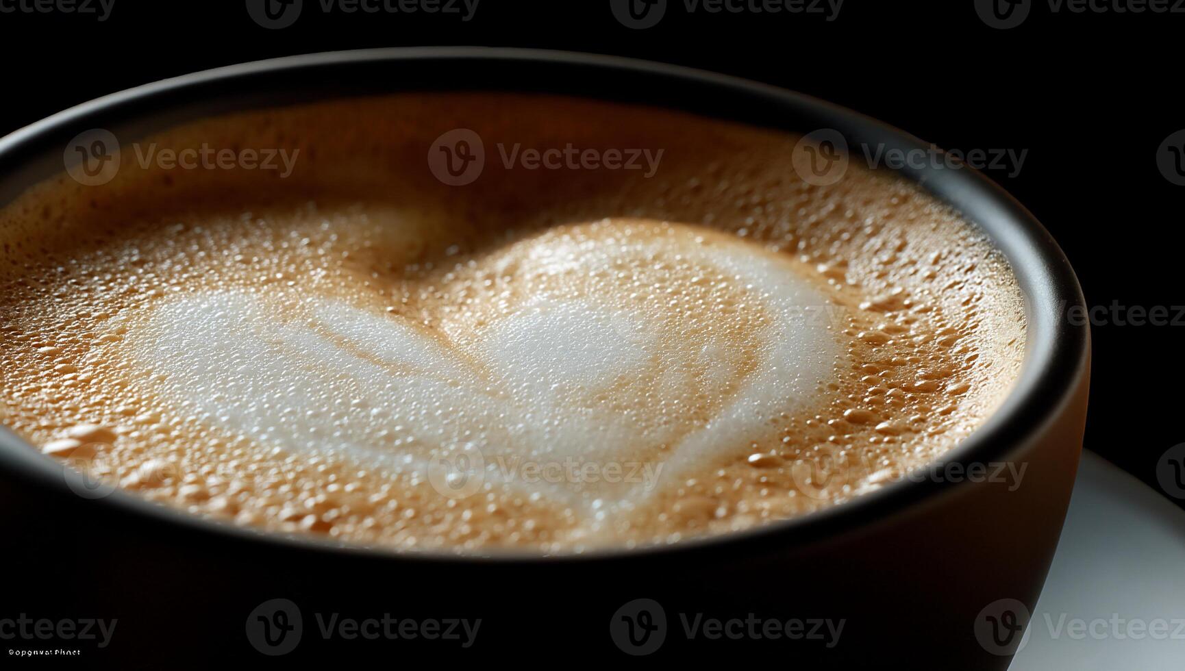 Close-up of a heart-shaped latte art. A creamy, frothy cappuccino with a delicate heart design atop photo
