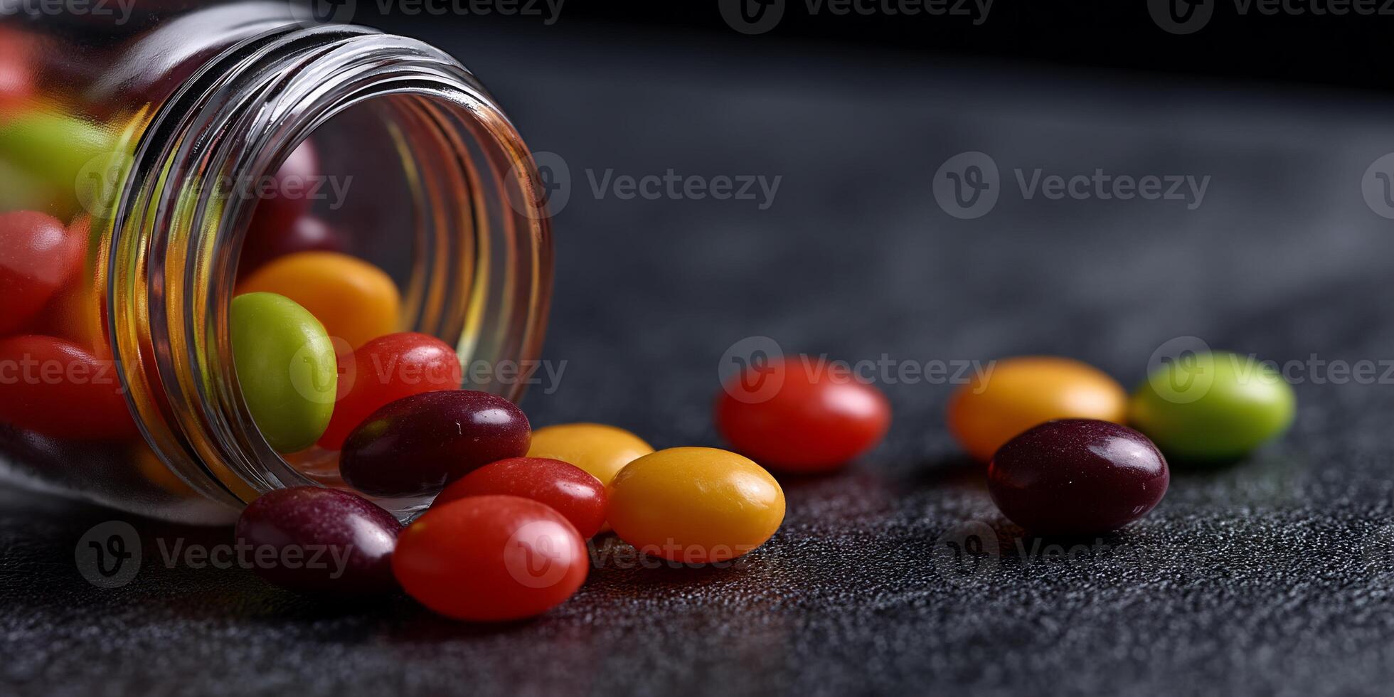 Colorful Candies Spill From Glass Jar photo