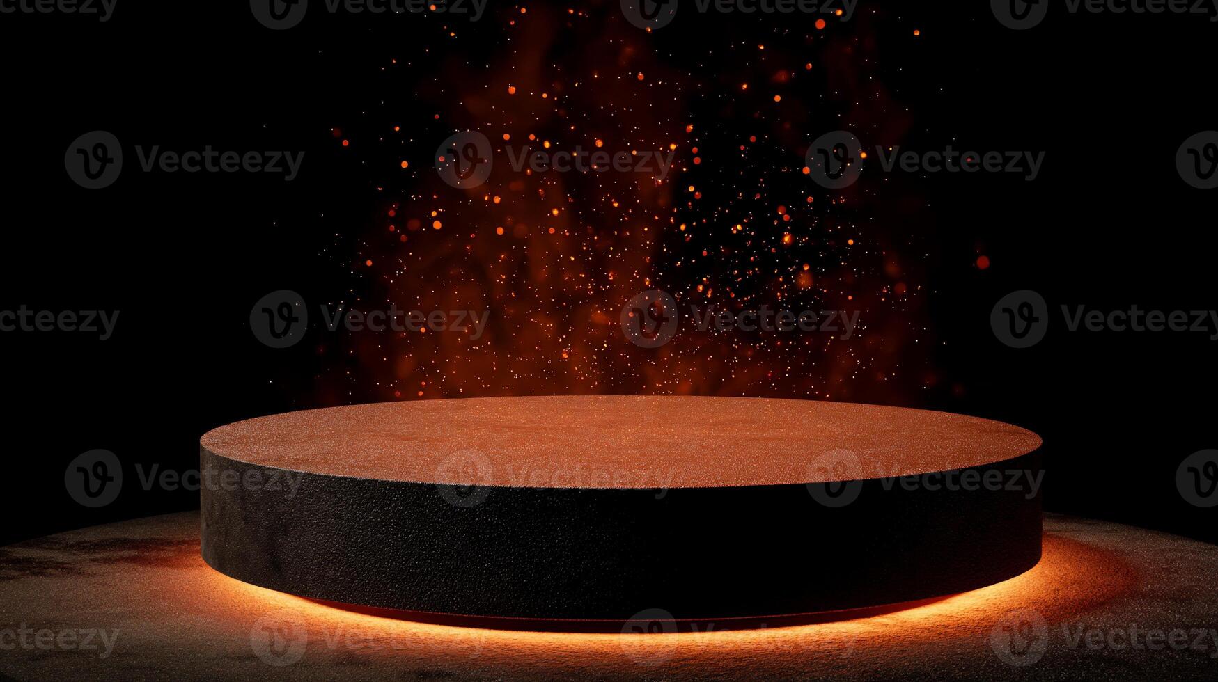 Dark circular platform, fiery sparks photo