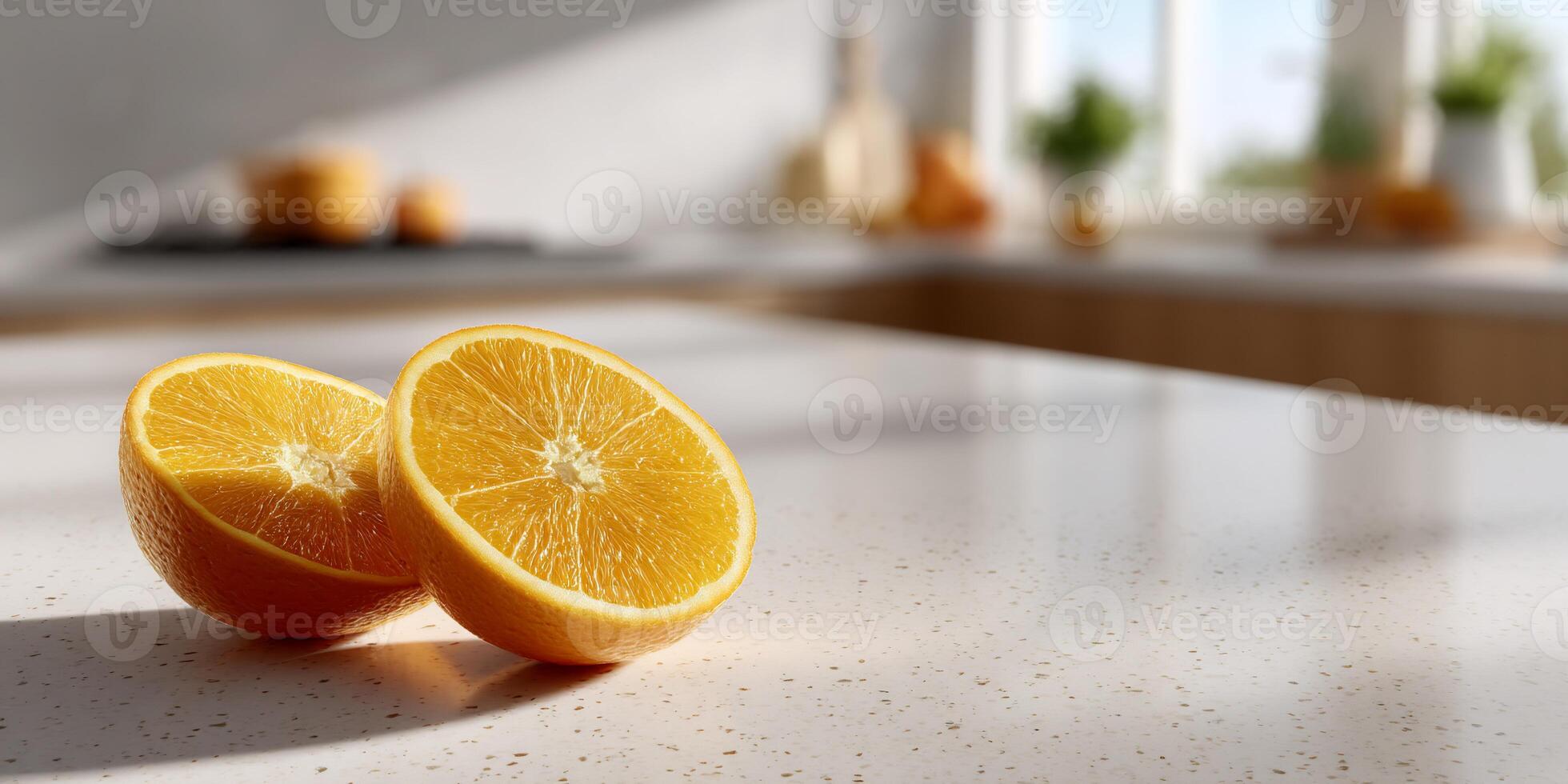 Orange slices on a kitchen counter photo